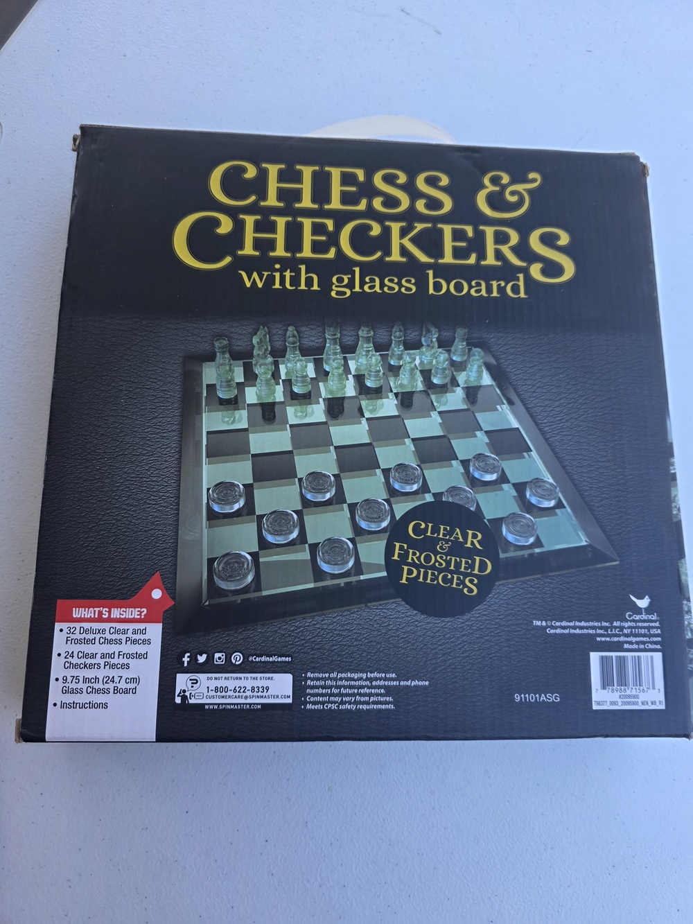 Chess & Checkers Set with Glass Board - Clear & Frosted